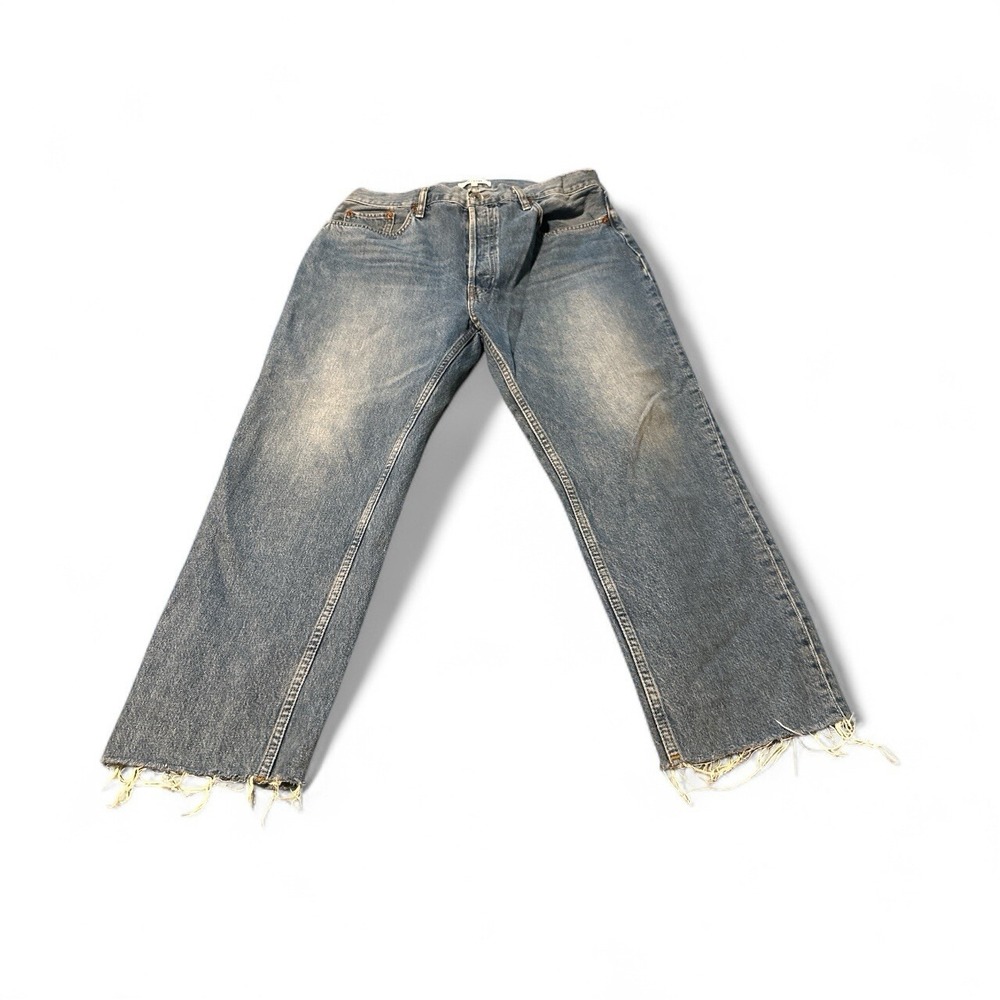 RE DONE Jeans Women's 32 Light‎ Blue 70s Stove Pipe 5 Button Fly High Rise Crop